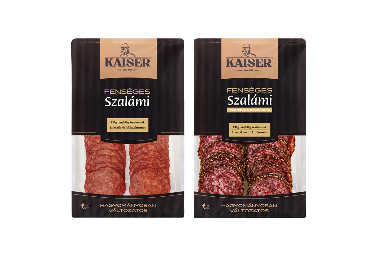 KAISER FENSÉGES SZALÁMI 75 G, KAISER FENSÉGES SZALÁMI FEKETEBORS BEVONATTAL 75 G 