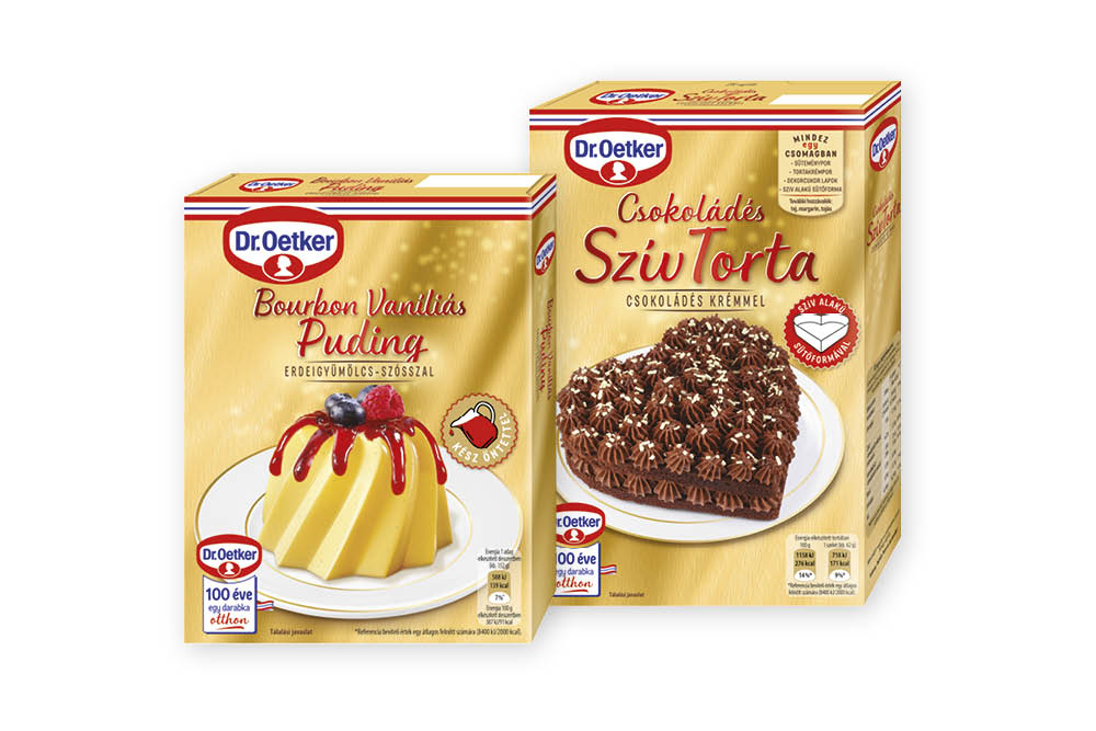Dr. Oetker Csokoládés Szív Torta és Bourbon vaníliás puding kész gyümölcsöntettel