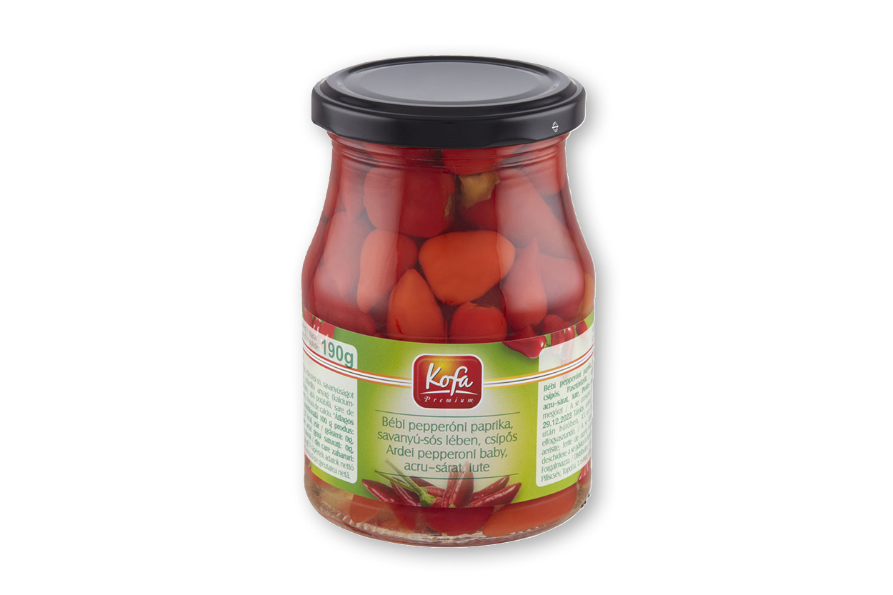Kofa bébi pepperóni paprika, savanyú-sós lében, csípős